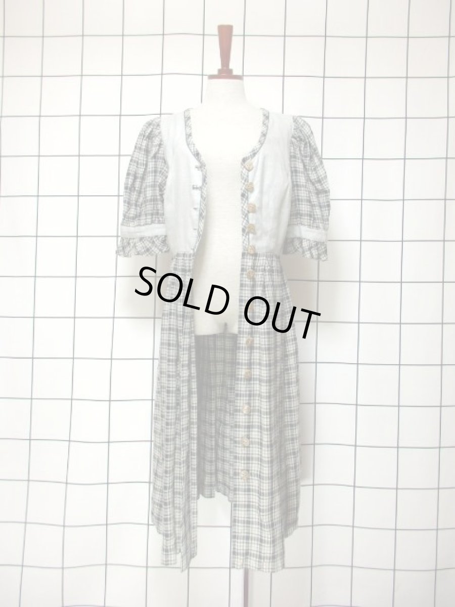 画像14: チェック柄 グレー モノトーン 前開き 切り替えし 袖あり フォークロア ディアンドル チロルワンピース ドイツ民族衣装 舞台 演奏会 フォークダンス オクトーバーフェスト【6949】 (14)