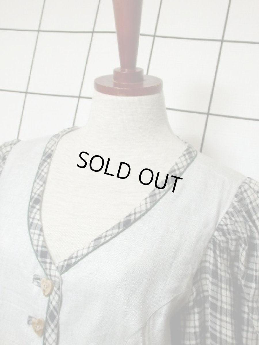 画像9: チェック柄 グレー モノトーン 前開き 切り替えし 袖あり フォークロア ディアンドル チロルワンピース ドイツ民族衣装 舞台 演奏会 フォークダンス オクトーバーフェスト【6949】 (9)