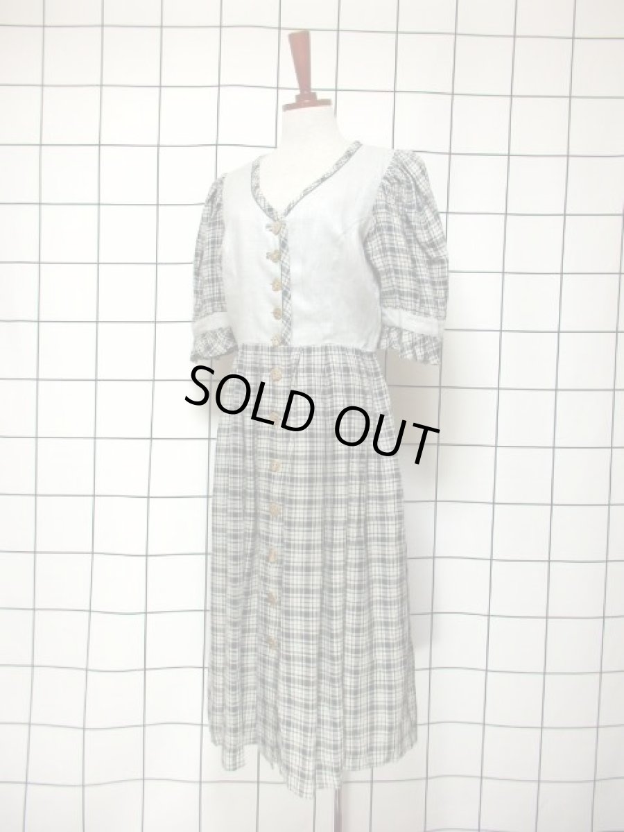 画像2: チェック柄 グレー モノトーン 前開き 切り替えし 袖あり フォークロア ディアンドル チロルワンピース ドイツ民族衣装 舞台 演奏会 フォークダンス オクトーバーフェスト【6949】 (2)