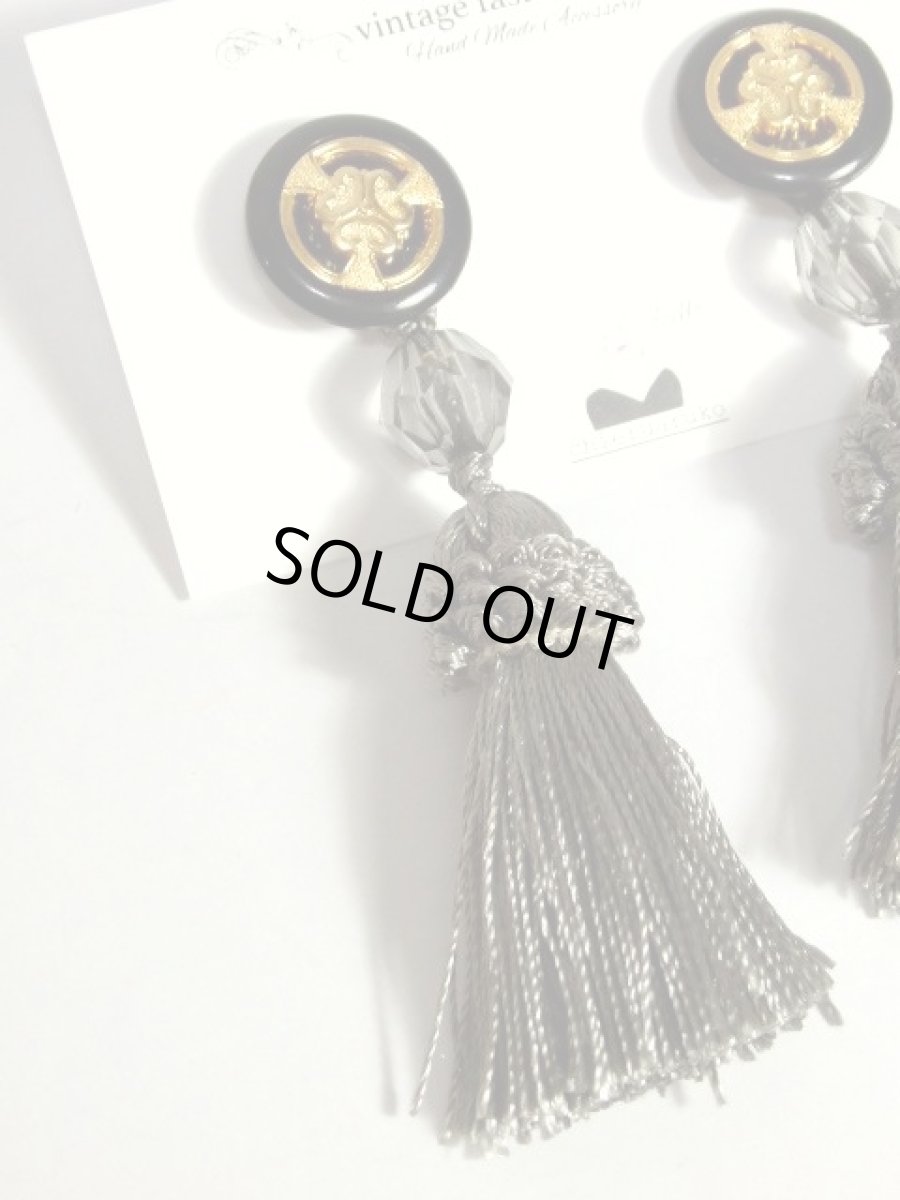 画像3: ハンドメイドアクセサリー ボタンピアス フリンジ 2Way レトロヴィンテージパーツ 手作り【6955】 (3)