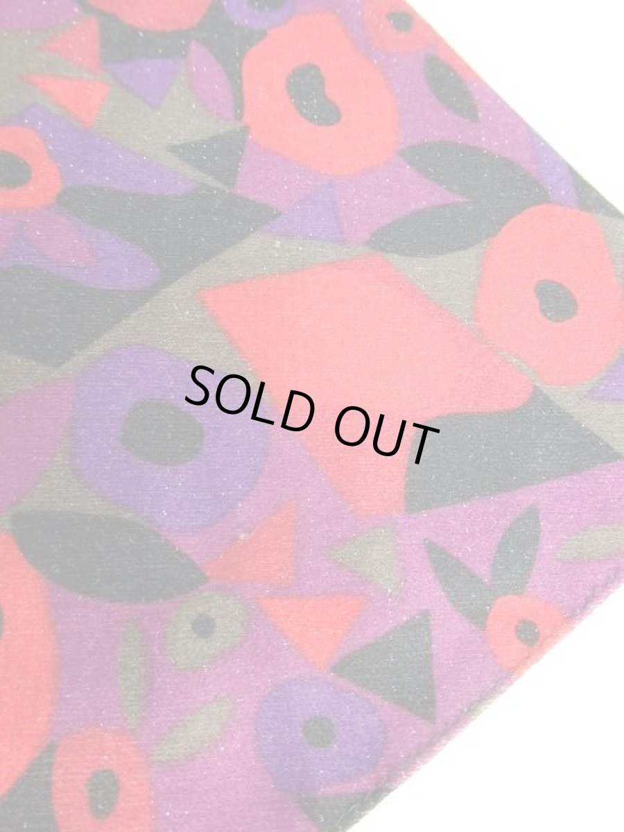 画像17: サイケ アート柄 パープル レッド ブラック ウエストゴム ラメ レトロ 長袖 ヨーロッパ古着 ヴィンテージワンピース【7012】 (17)