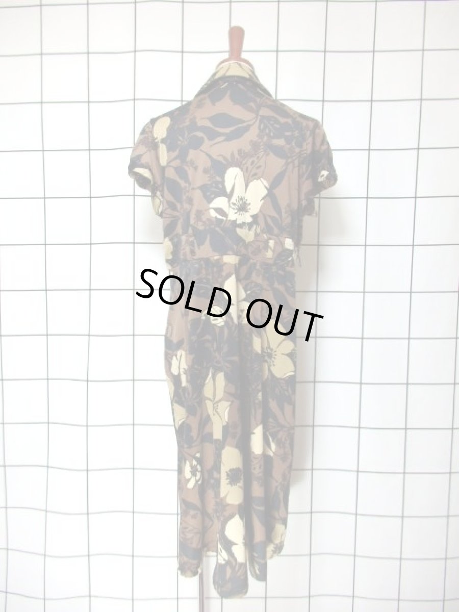 画像5: レトロモダン 花柄 ブラウン ブラック ベージュ レトロ 半袖 USA古着 ヴィンテージワンピース【7030】 (5)