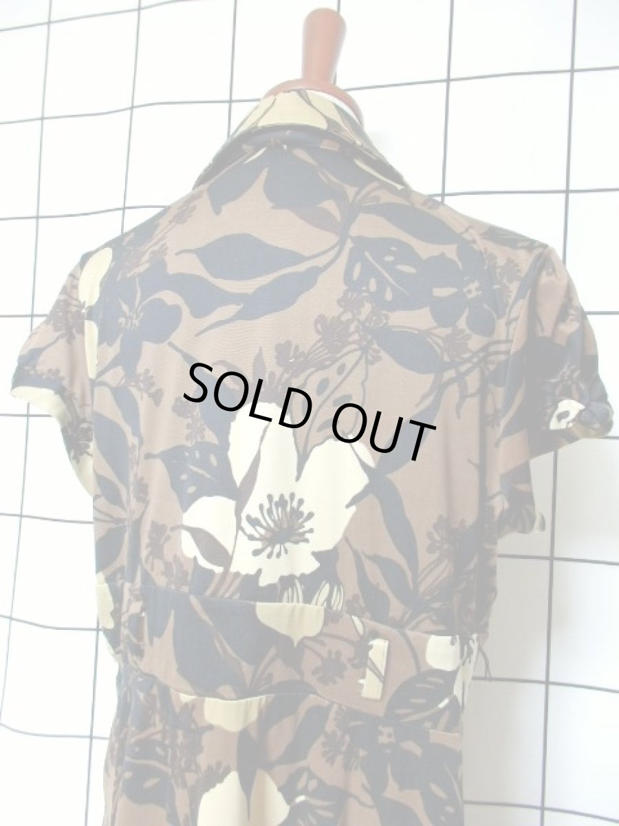 画像6: レトロモダン 花柄 ブラウン ブラック ベージュ レトロ 半袖 USA古着 ヴィンテージワンピース【7030】 (6)