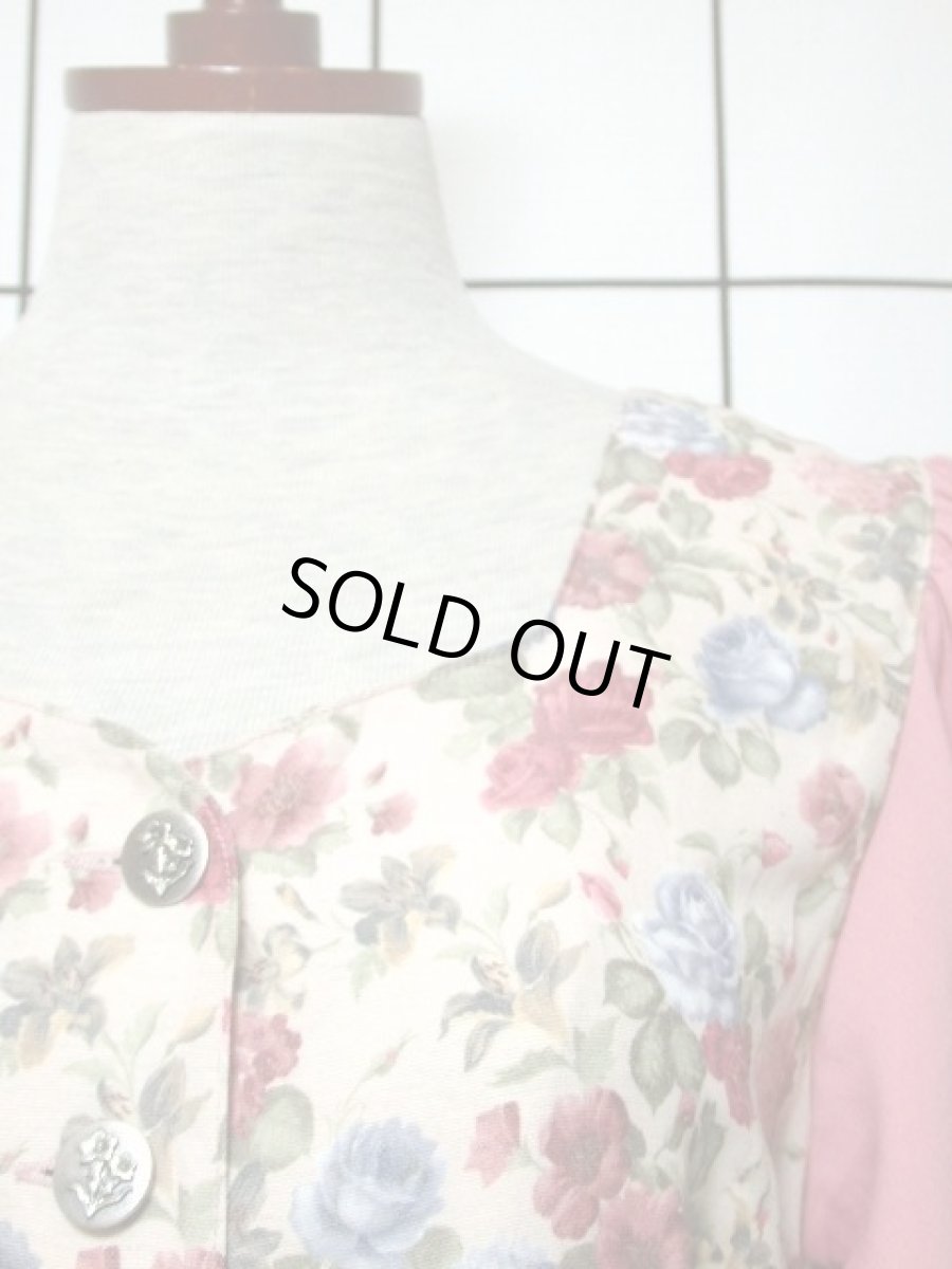 画像11: リネン 花柄 前開き 切り替えし リボン紐 ベージュ ピンク 袖あり クラシカル フォークロア ヨーロッパ古着 ディアンドル チロルドレス ドイツ民族衣装 仮装 舞台 演劇 演奏会 ドレス フォークダンス オクトーバーフェスト【Y7031】 (11)