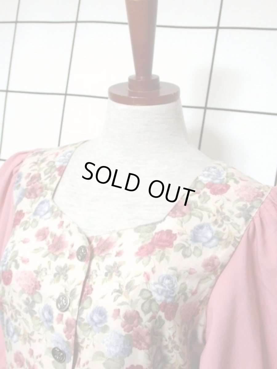 画像10: リネン 花柄 前開き 切り替えし リボン紐 ベージュ ピンク 袖あり クラシカル フォークロア ヨーロッパ古着 ディアンドル チロルドレス ドイツ民族衣装 仮装 舞台 演劇 演奏会 ドレス フォークダンス オクトーバーフェスト【Y7031】 (10)