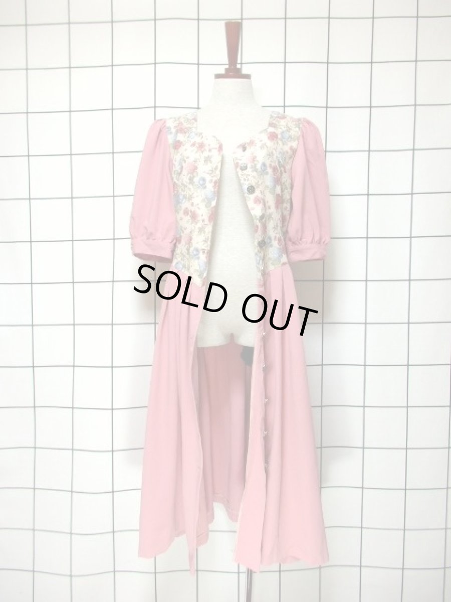 画像15: リネン 花柄 前開き 切り替えし リボン紐 ベージュ ピンク 袖あり クラシカル フォークロア ヨーロッパ古着 ディアンドル チロルドレス ドイツ民族衣装 仮装 舞台 演劇 演奏会 ドレス フォークダンス オクトーバーフェスト【Y7031】 (15)