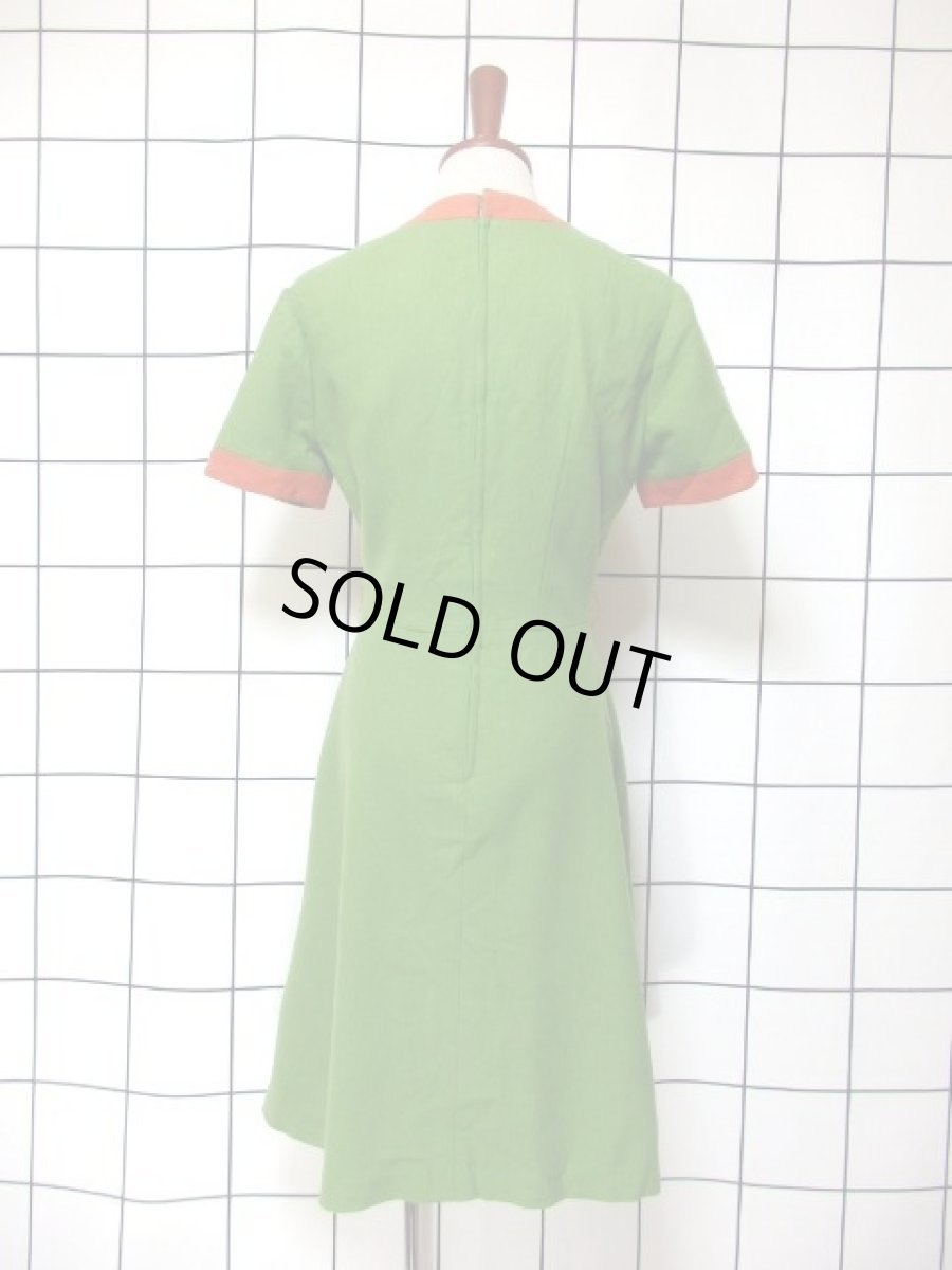 画像5: デンマーク製 ウール グリーン オレンジ バイカラー 半袖 レトロ ヨーロッパ古着 ヴィンテージワンピース【7051】 (5)