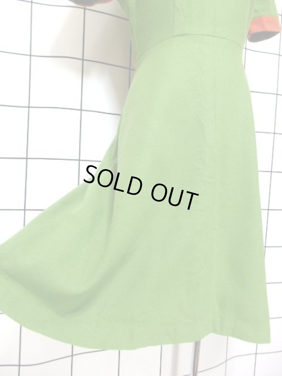 画像12: デンマーク製 ウール グリーン オレンジ バイカラー 半袖 レトロ ヨーロッパ古着 ヴィンテージワンピース【7051】 (12)