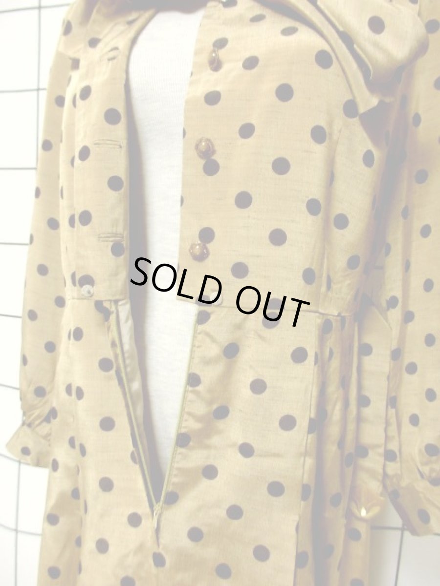 画像9: ドット柄 ボウタイ付 70年代 バックル付きベルトセット レトロ ガーリー レディース 長袖 昭和レトロ 国産古着 レトロワンピース 【7056】 (9)