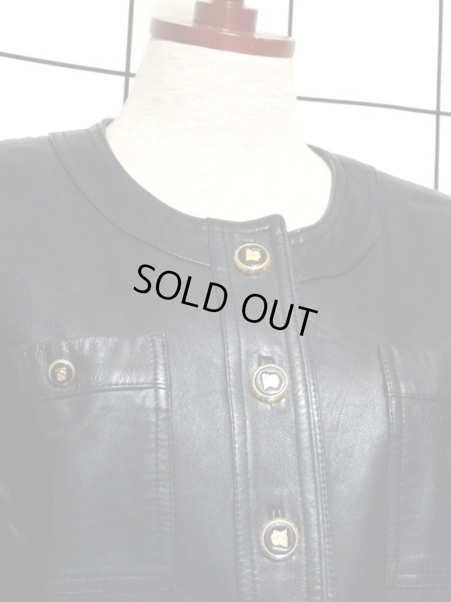 画像3: 本革レザー ブラック ノーカラー レトロ ヨーロッパ古着 ヴィンテージジャケット (3)