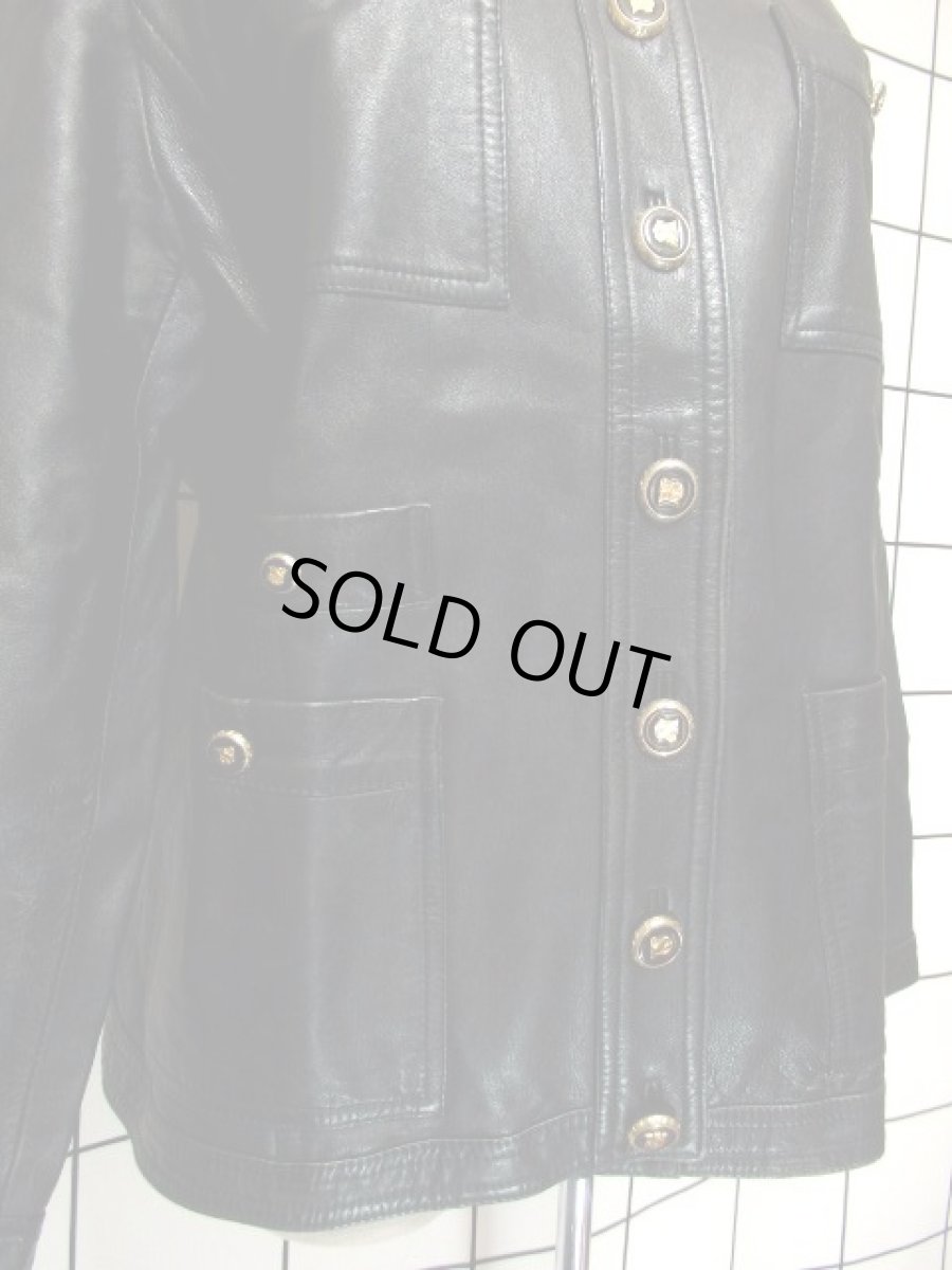 画像10: 本革レザー ブラック ノーカラー レトロ ヨーロッパ古着 ヴィンテージジャケット (10)