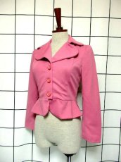 画像1: ペプラムデザイン 大きな襟 ピンク レトロ ヨーロッパ古着 長袖 ヴィンテージジャケット (1)