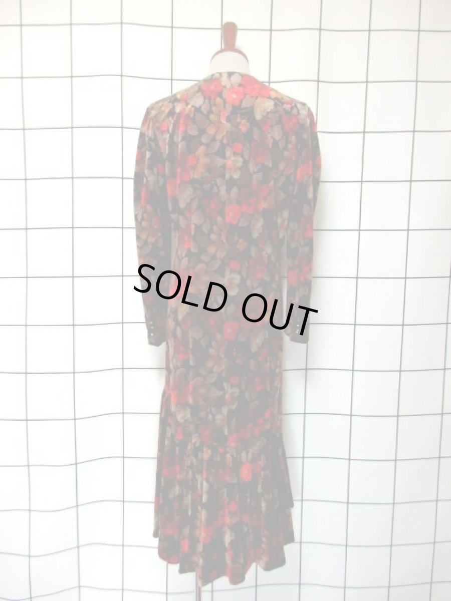 画像5: ベロア 花柄 長袖 昭和レトロ 国産古着 レトロワンピース【7123】 (5)
