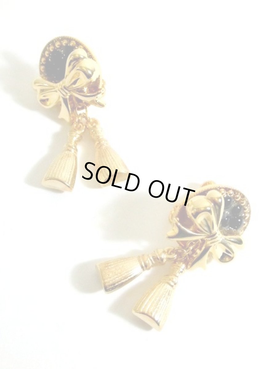 画像2: レトロアンティーク ヴィンテージイヤリング リボン タッセルモチーフ【4284】 (2)
