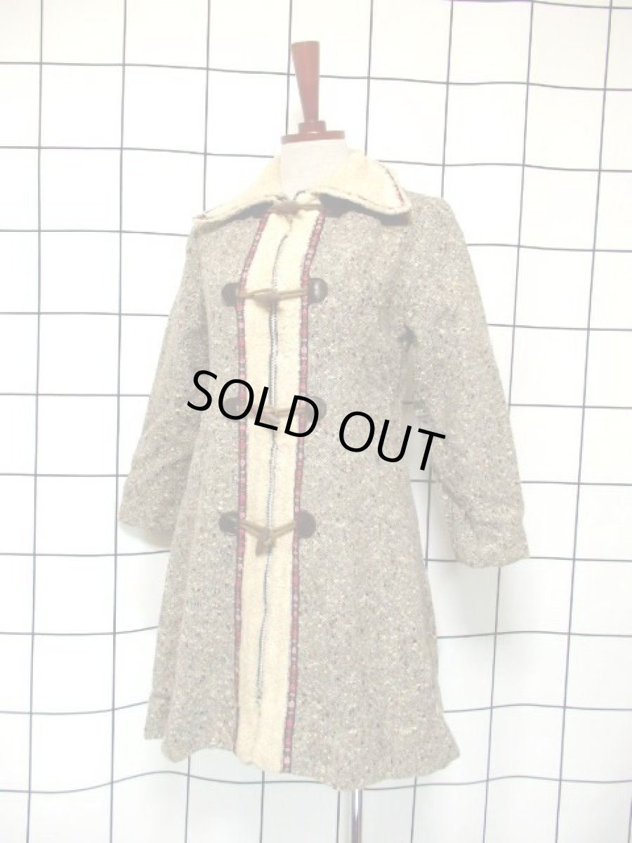 画像2: レトロコート ツイード ボア お花刺繍チロルテープ グレー 80's 90's 古着 (2)