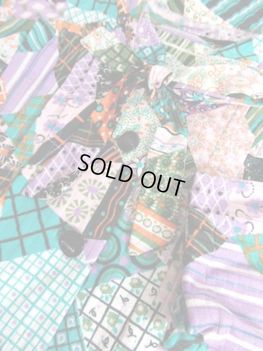 画像14: レトロワンピース チェック柄 ドット柄 花柄 首元リボン 長袖 古着 (14)