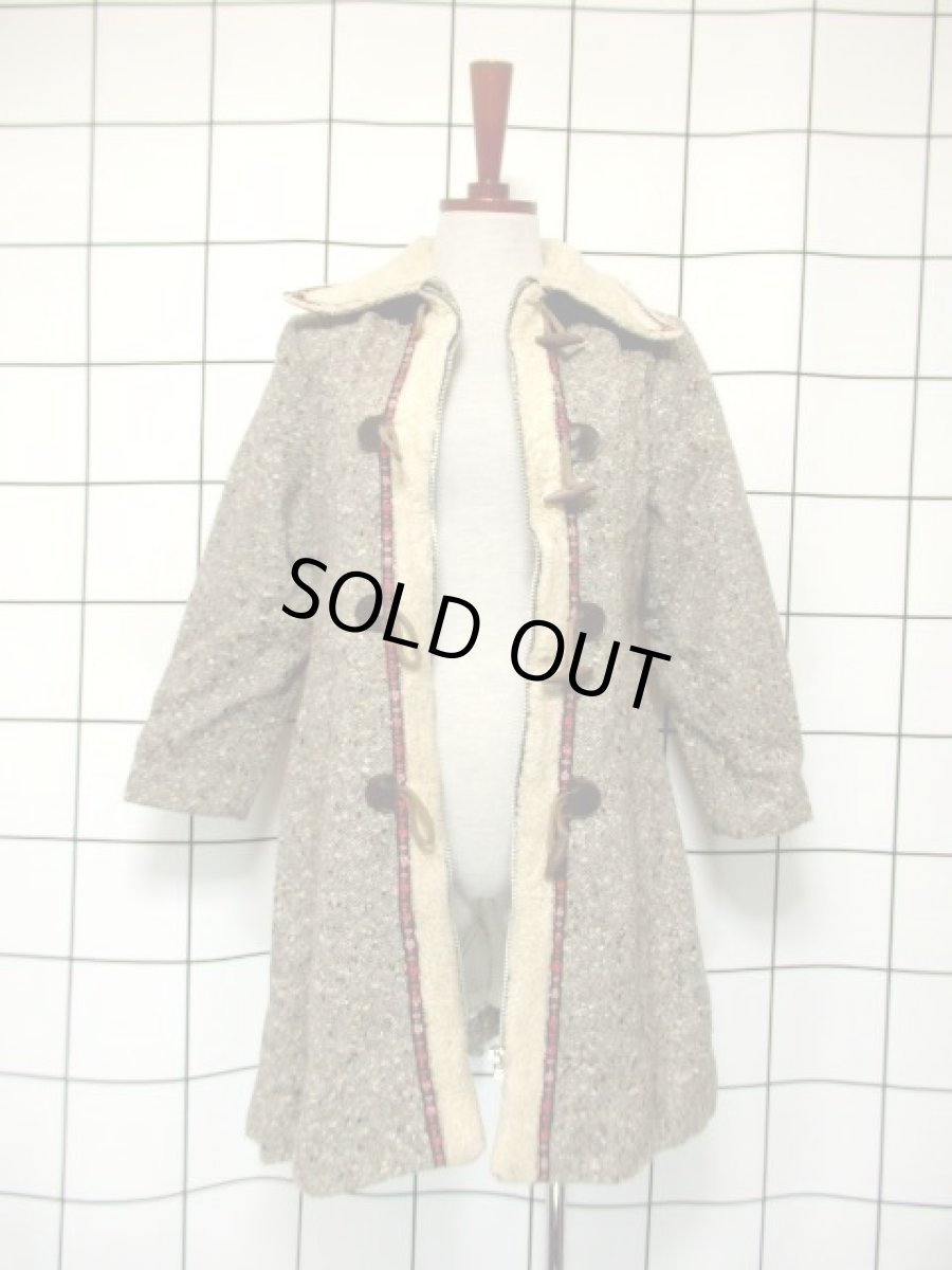 画像12: レトロコート ツイード ボア お花刺繍チロルテープ グレー 80's 90's 古着 (12)