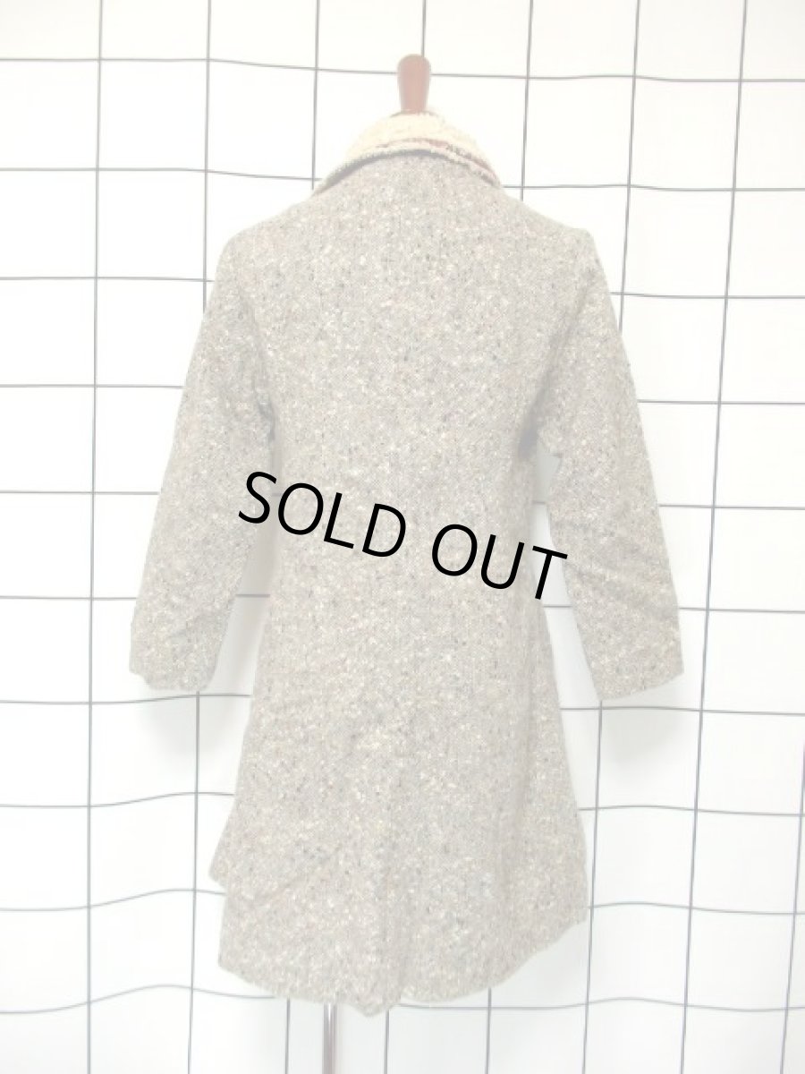 画像5: レトロコート ツイード ボア お花刺繍チロルテープ グレー 80's 90's 古着 (5)