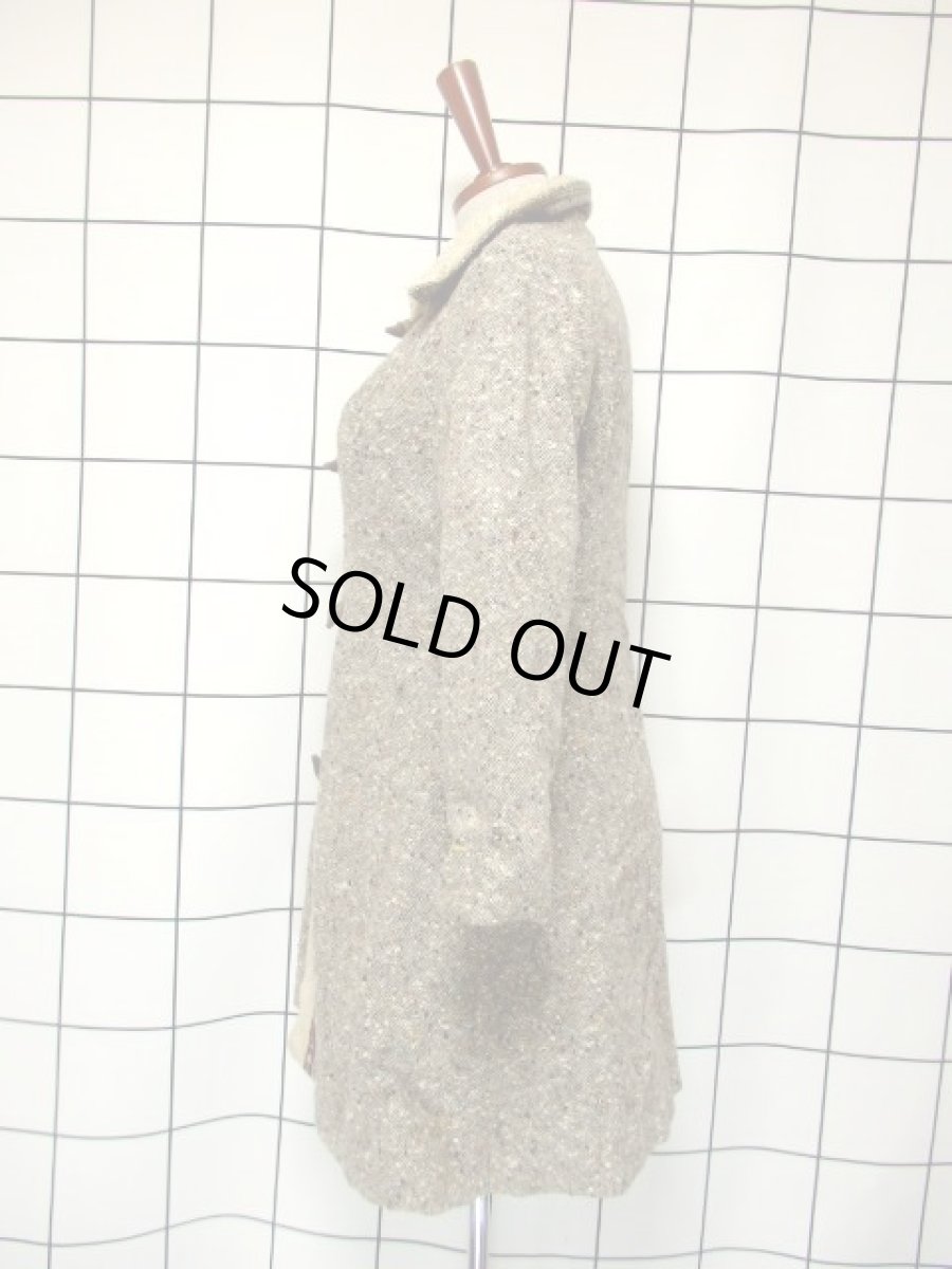 画像6: レトロコート ツイード ボア お花刺繍チロルテープ グレー 80's 90's 古着 (6)