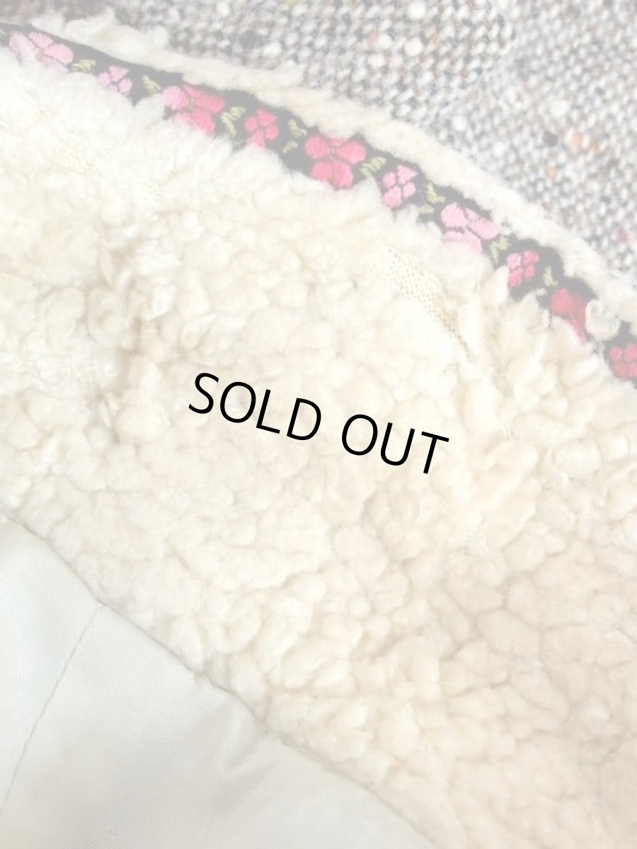 画像17: レトロコート ツイード ボア お花刺繍チロルテープ グレー 80's 90's 古着 (17)