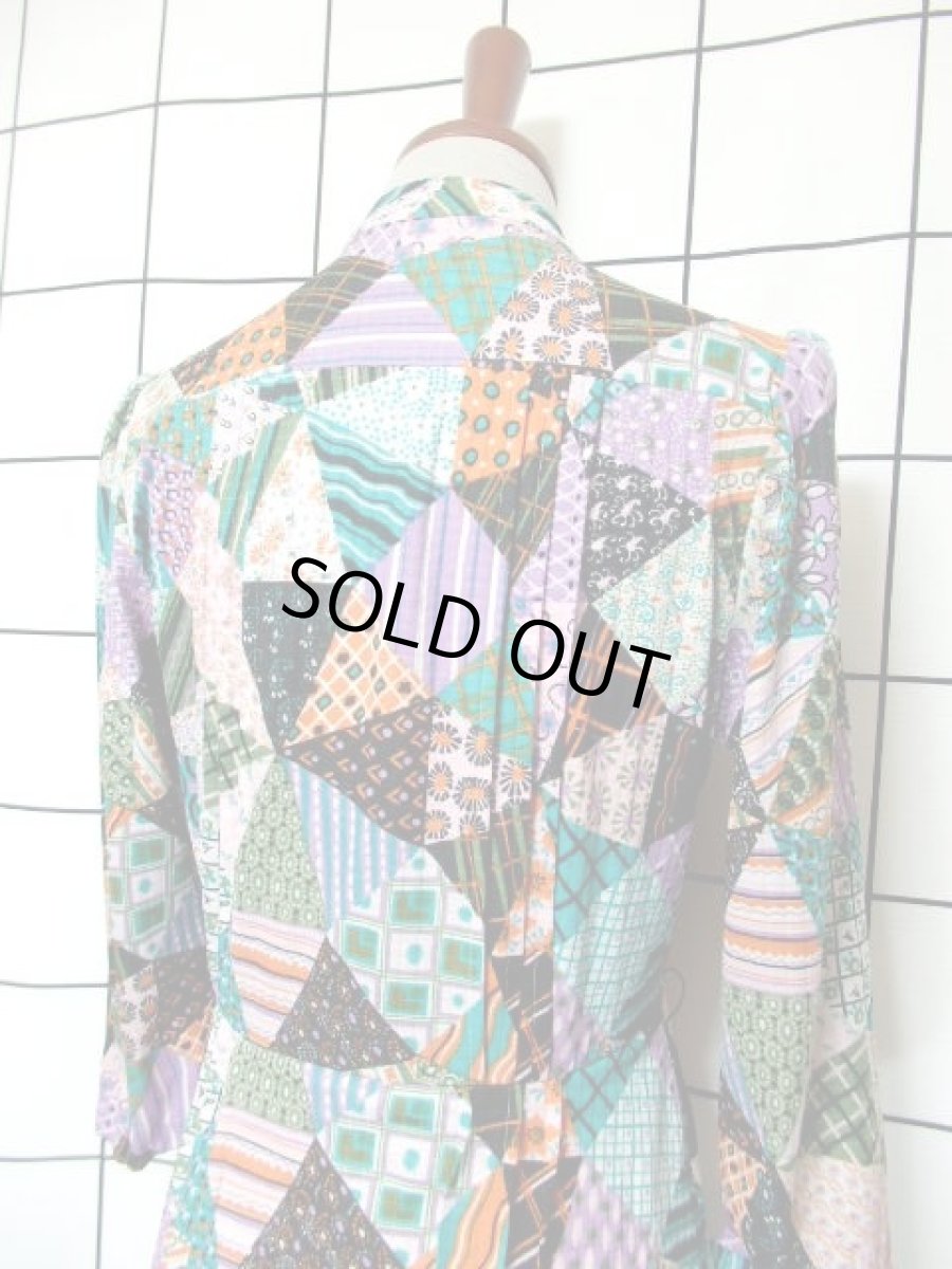 画像6: レトロワンピース チェック柄 ドット柄 花柄 首元リボン 長袖 古着 (6)