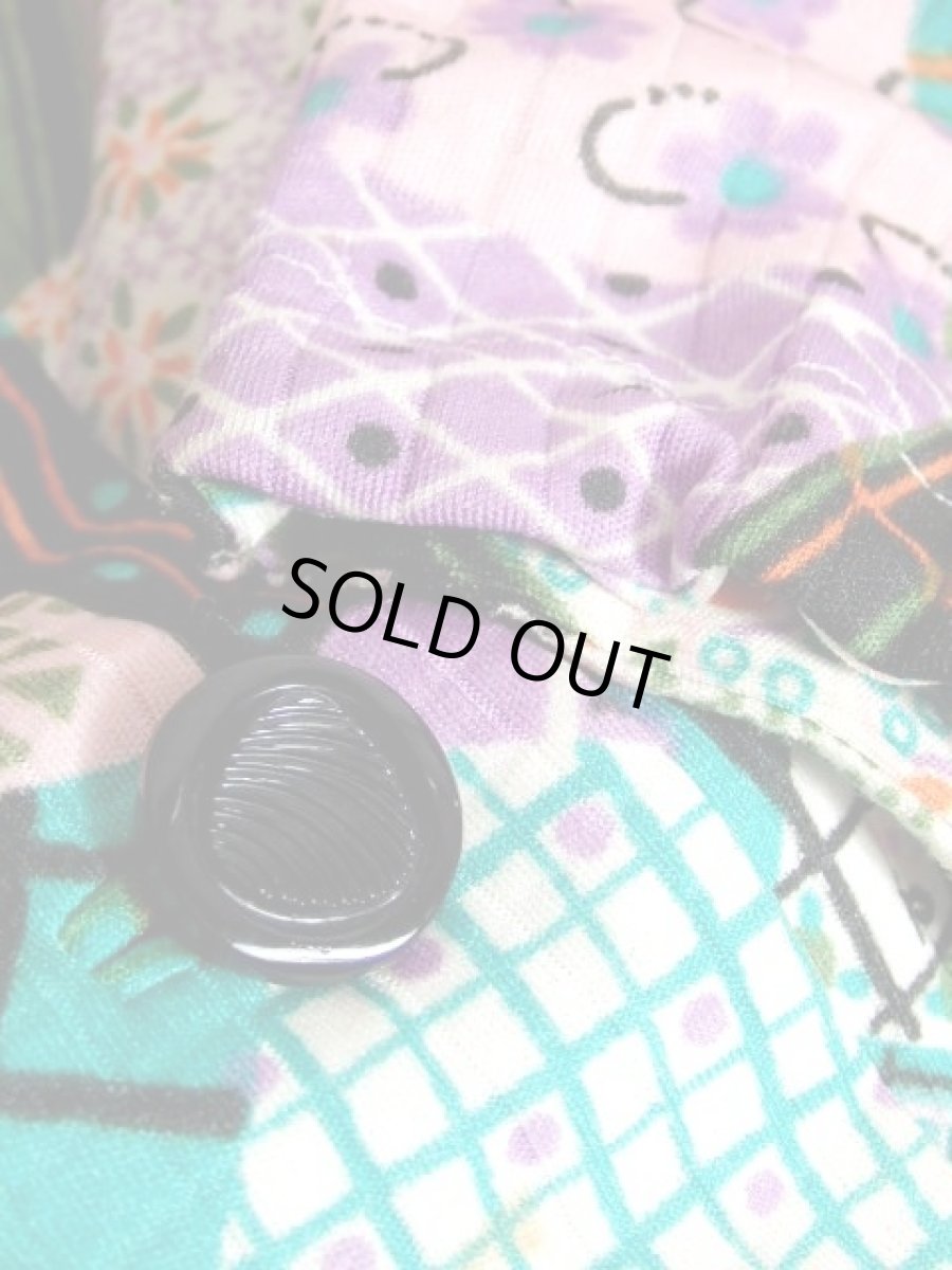 画像15: レトロワンピース チェック柄 ドット柄 花柄 首元リボン 長袖 古着 (15)