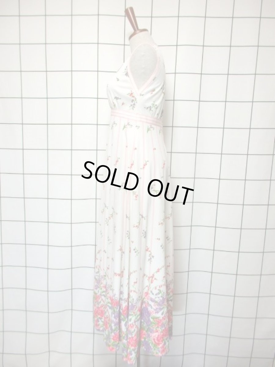 画像7: パーティースタイルにもおすすめ ホワイト 白 70's 花柄 ストライプ レトロ ヨーロッパ古着 ヴィンテージドレス【7160】 (7)