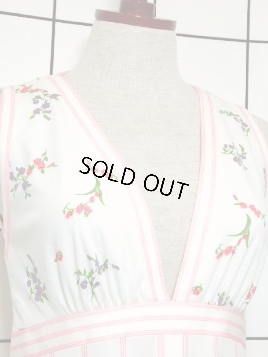 画像3: パーティースタイルにもおすすめ ホワイト 白 70's 花柄 ストライプ レトロ ヨーロッパ古着 ヴィンテージドレス【7160】 (3)