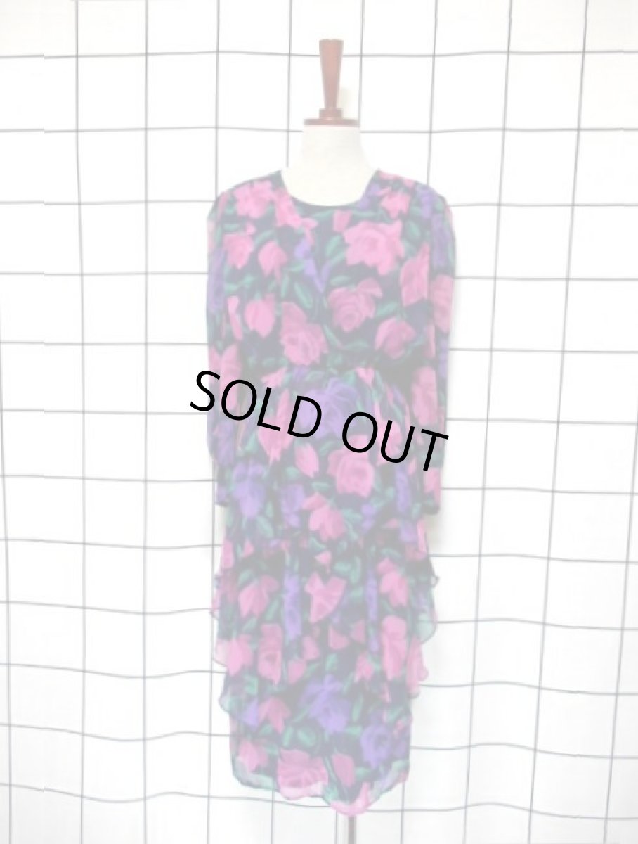 画像2: ティアードデザイン 花柄 レトロ 長袖 ヨーロッパ古着 ヴィンテージドレス (2)