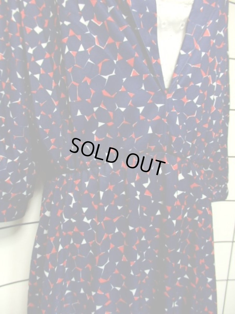 画像12: フロントホワイトレース ネイビー ふんわり袖 上品 レトロ 長袖 ヨーロッパ古着 ヴィンテージドレス 【6349】  (12)