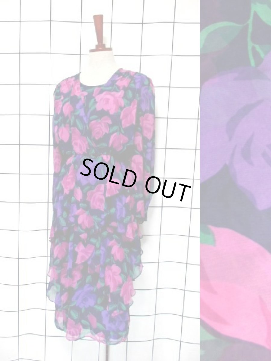 画像1: ★★50％OFF BIGSALE 対象商品★★ ティアードデザイン 花柄 レトロ 長袖 ヨーロッパ古着 ヴィンテージドレス (1)
