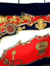 画像6: レトロアンティーク ヴィンテージスカーフ ネイビー レッド ホワイト ヨーロッパ イタリア製【7180】 (6)