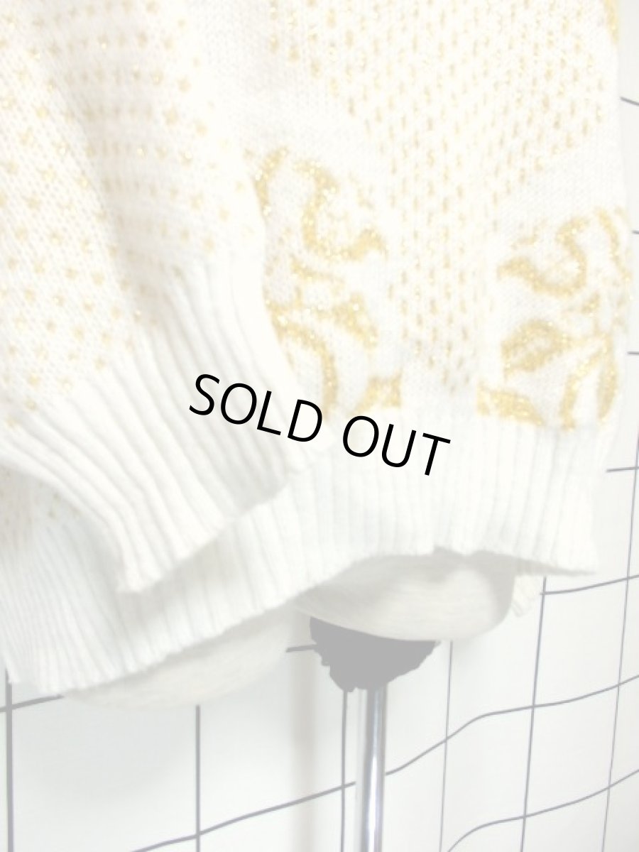 画像11: ニット 花模様編み オーバーサイズコーデにも オフホワイト 長袖 レトロ USA古着 ヴィンテージセーター (11)