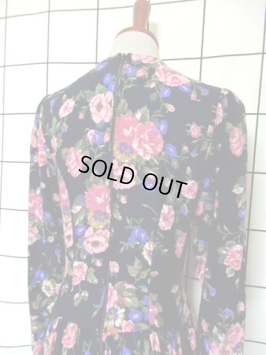 画像6: 大きなレース 花柄 ネイビー クラシカル ガーリー レトロ 長袖 USA古着 ヴィンテージドレスワンピース 【7194】 (6)