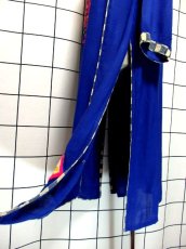 画像13: カラフル刺繍 ブロックチェック ブルー 長袖 フォークロア レトロ USA古着 ヴィンテージ刺繍ドレス【7221】 (13)
