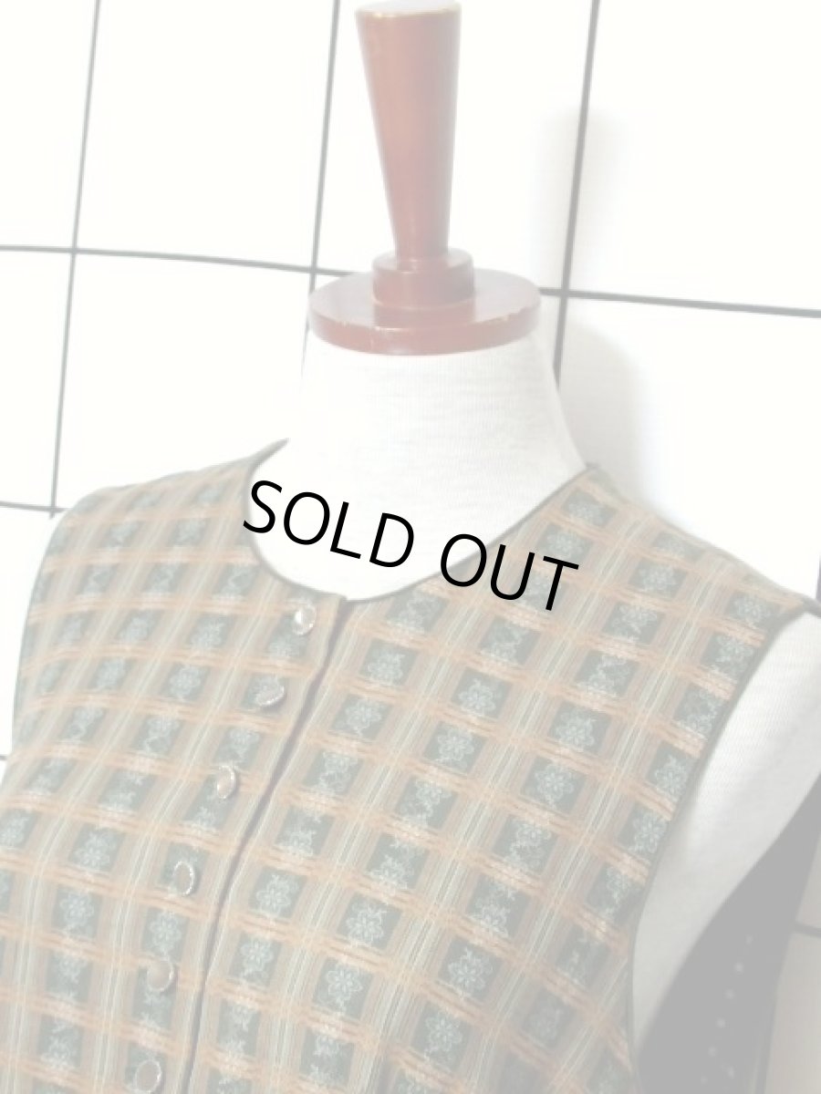 画像8: チェック柄 花柄 ブラック グリーン 切り替えし ノースリーブ クラシカル ディアンドル チロルワンピース ドイツ民族衣装 舞台 演奏会 フォークダンス オクトーバーフェスト 【5666】 (8)