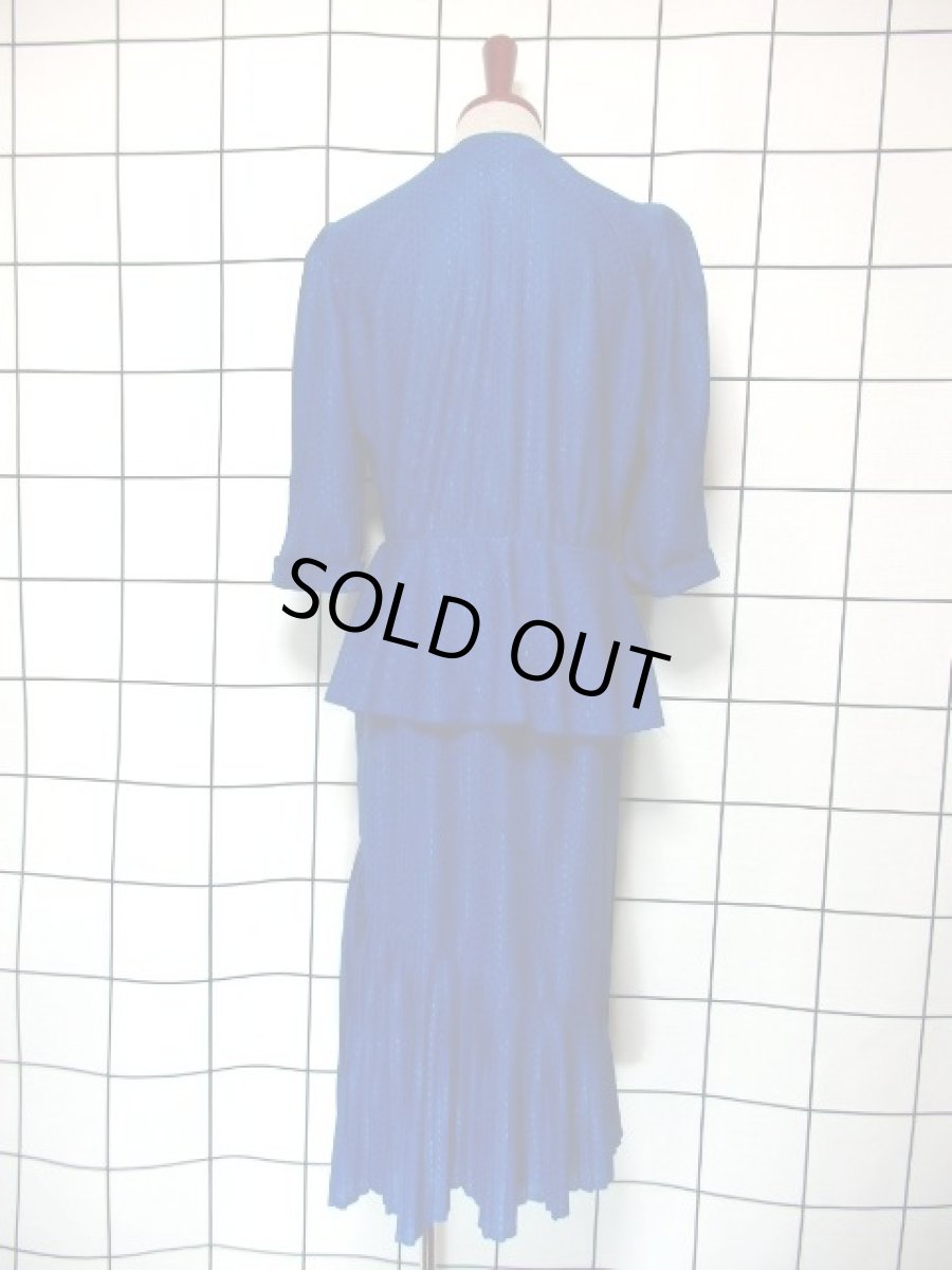 画像5: ドットモチーフ織り ティアード プリーツ ブルー ヨーロッパ古着 レトロ ヴィンテージドレス【7271】 (5)