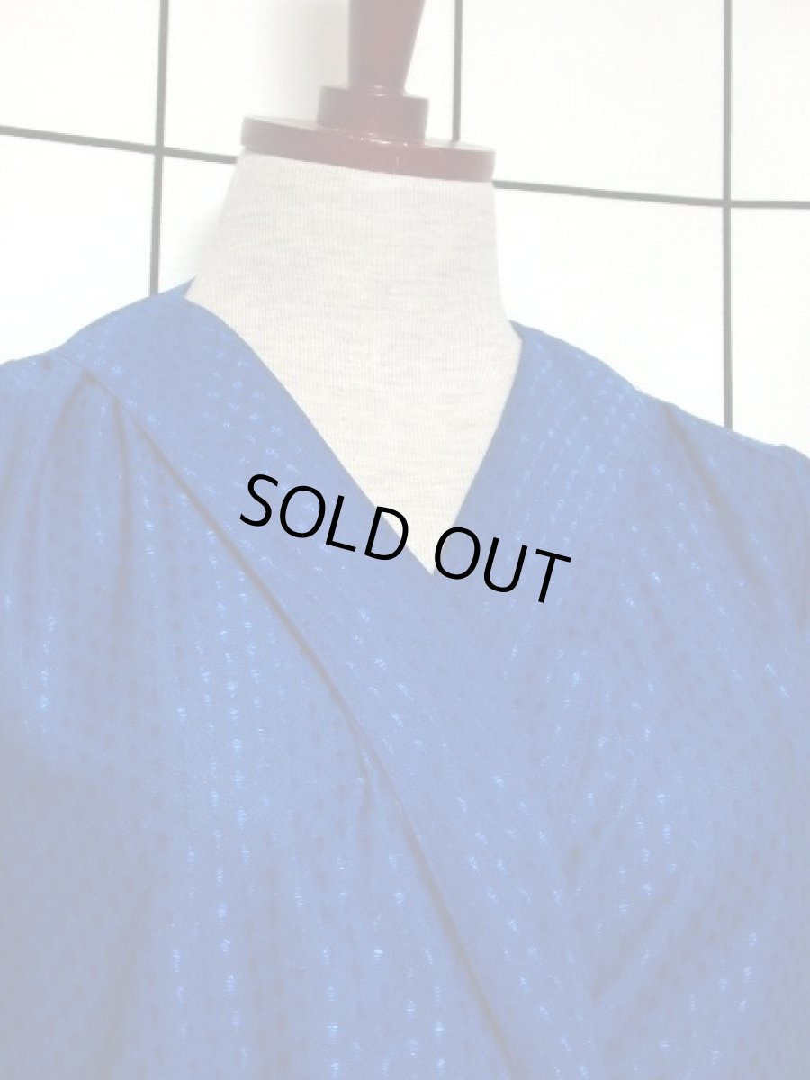 画像3: ドットモチーフ織り ティアード プリーツ ブルー ヨーロッパ古着 レトロ ヴィンテージドレス【7271】 (3)