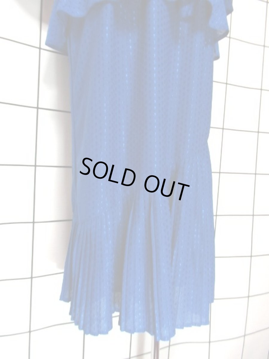 画像11: ドットモチーフ織り ティアード プリーツ ブルー ヨーロッパ古着 レトロ ヴィンテージドレス【7271】 (11)