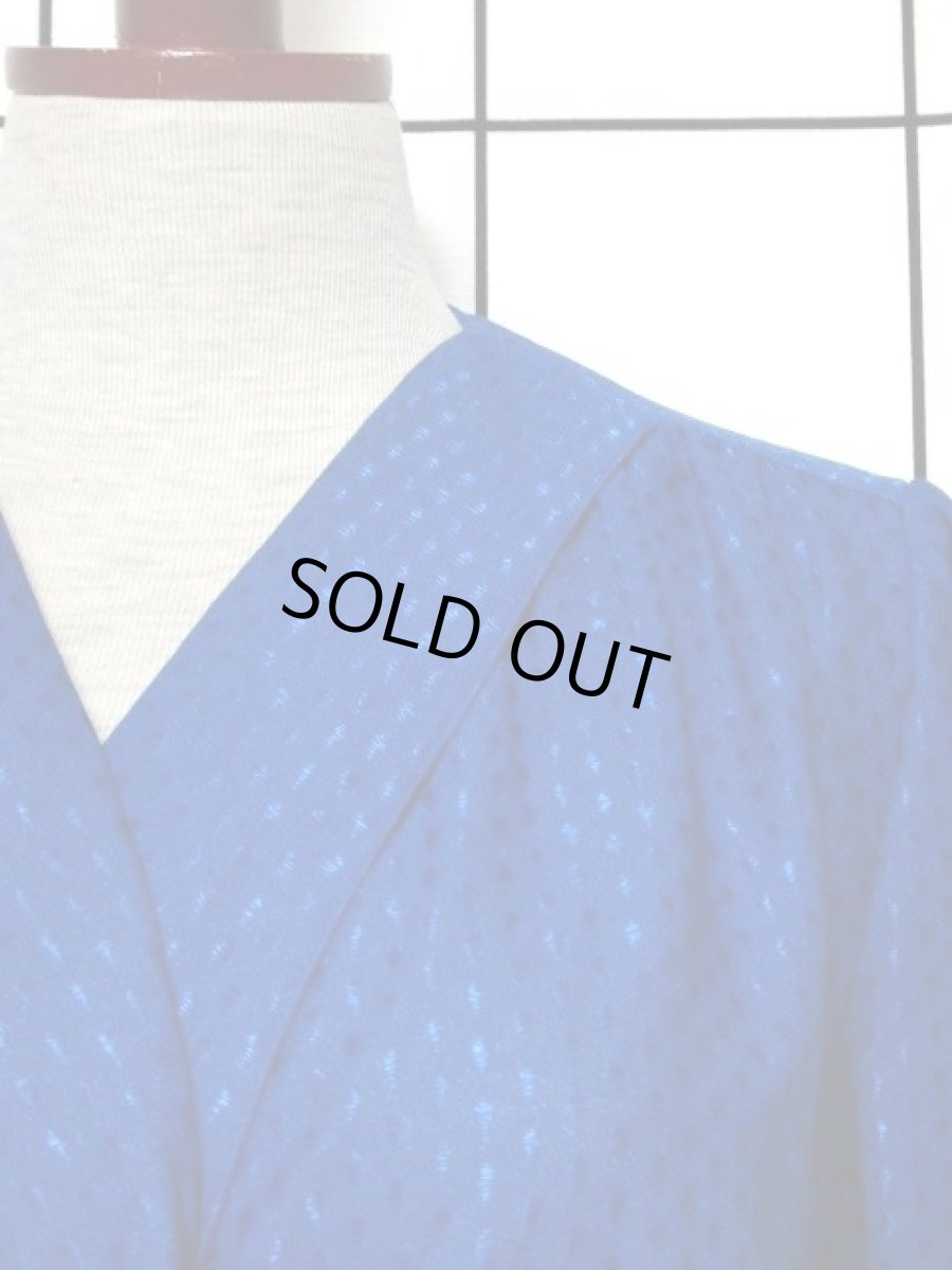 画像9: ドットモチーフ織り ティアード プリーツ ブルー ヨーロッパ古着 レトロ ヴィンテージドレス【7271】 (9)