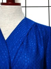 画像9: ドットモチーフ織り ティアード プリーツ ブルー ヨーロッパ古着 レトロ ヴィンテージドレス【7271】 (9)