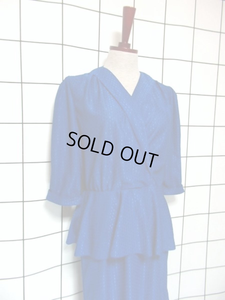 画像7: ドットモチーフ織り ティアード プリーツ ブルー ヨーロッパ古着 レトロ ヴィンテージドレス【7271】 (7)