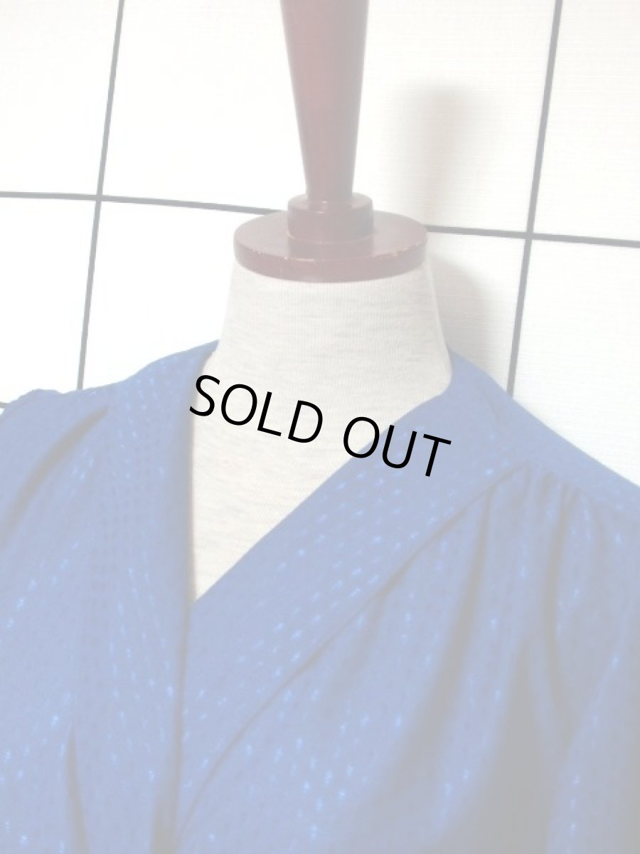 画像8: ドットモチーフ織り ティアード プリーツ ブルー ヨーロッパ古着 レトロ ヴィンテージドレス【7271】 (8)