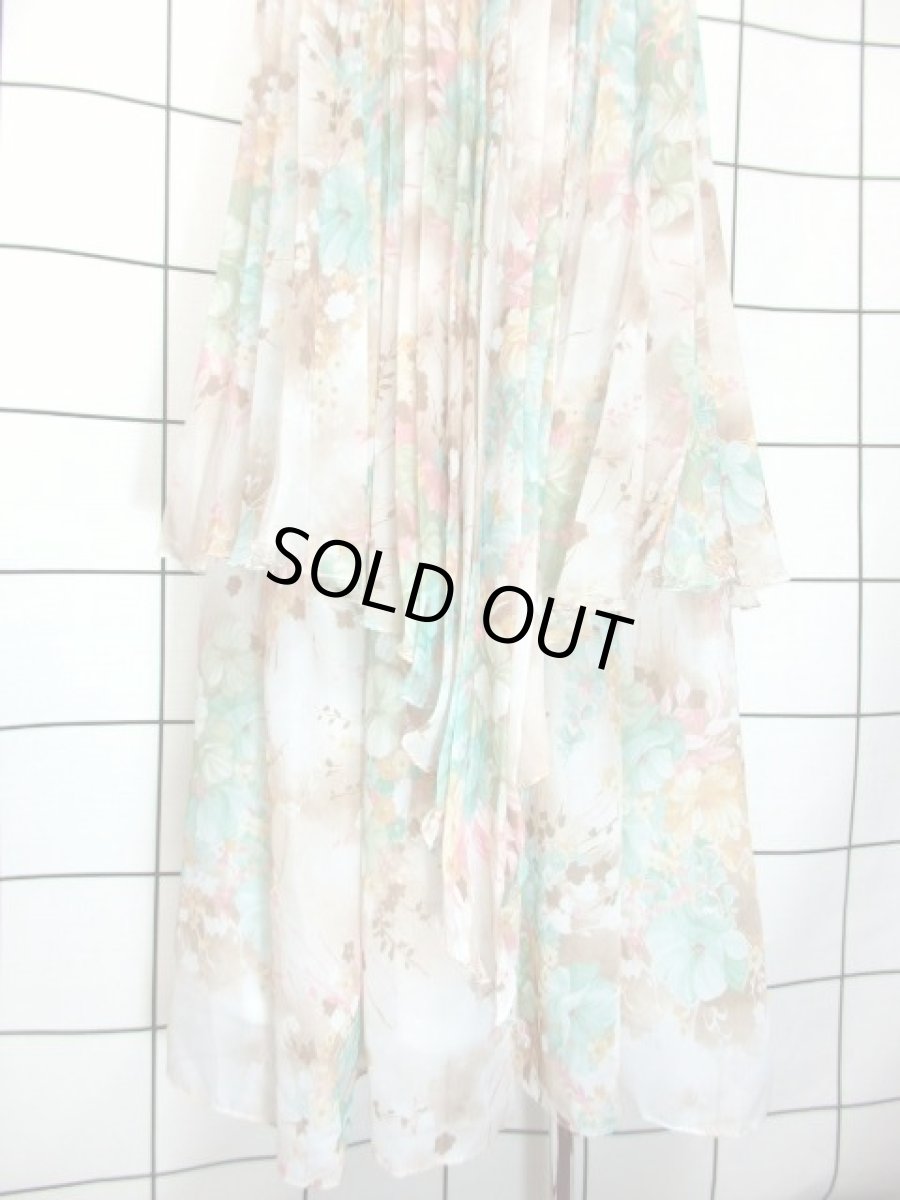 画像11: フランス製 花柄 パステルカラー プリーツ ティアード フレア袖 リボン レトロ ヨーロッパ古着 ヴィンテージドレス【7286】 (11)