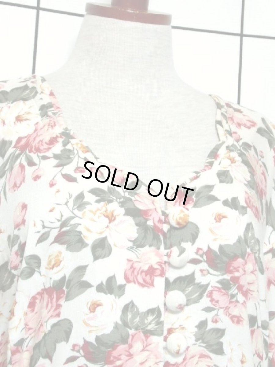 画像3: 花柄 前開き リボン 半袖 レトロ ガーリー ヨーロッパ古着 ヴィンテージワンピース【7288】 (3)