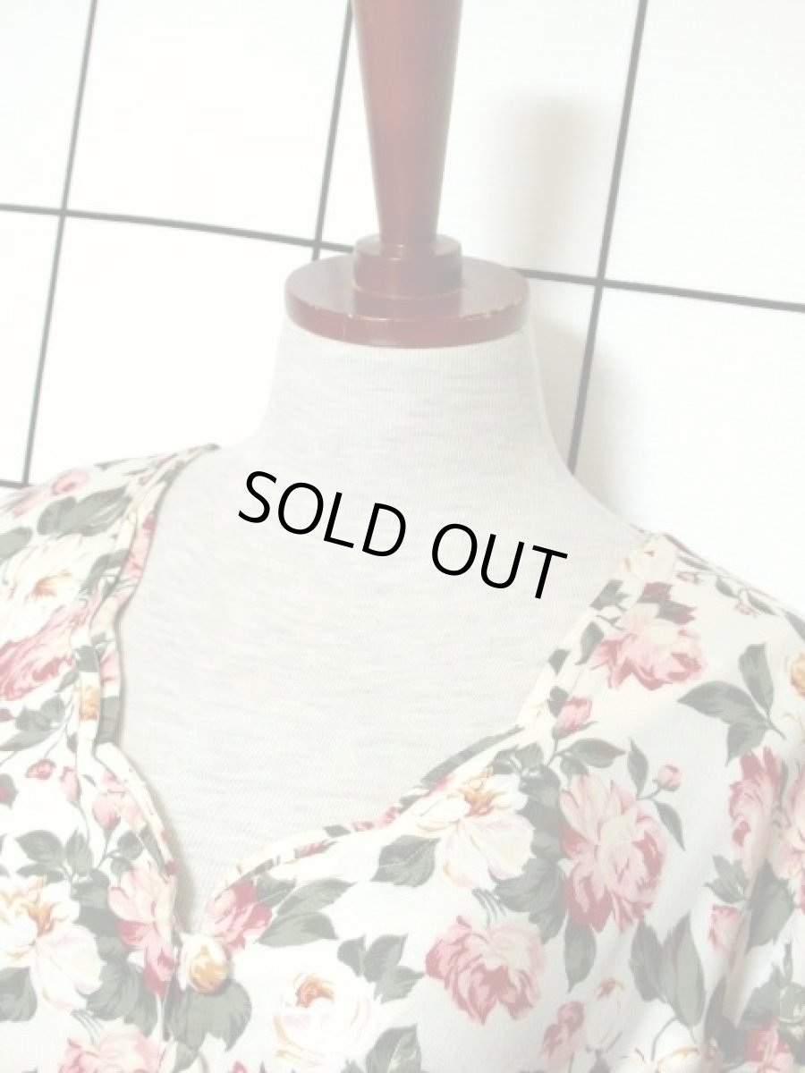 画像10: 花柄 前開き リボン 半袖 レトロ ガーリー ヨーロッパ古着 ヴィンテージワンピース【7288】 (10)