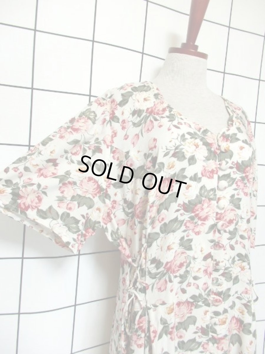 画像4: 花柄 前開き リボン 半袖 レトロ ガーリー ヨーロッパ古着 ヴィンテージワンピース【7288】 (4)