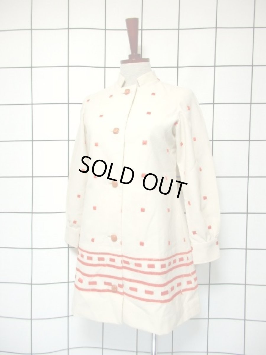 画像2: 刺繍 スクエア 70's 前開き レディース 長袖 昭和レトロ 国産古着 レトロワンピース【7294】 (2)
