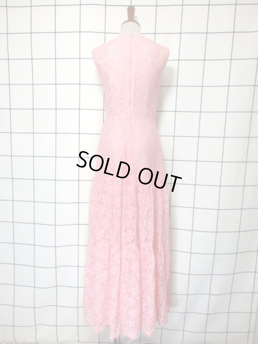 画像14: 総レース ケープ付 ピンク パーティースタイルにも 上品 クラシカル レトロ ヨーロッパ古着 ヴィンテージドレス (14)