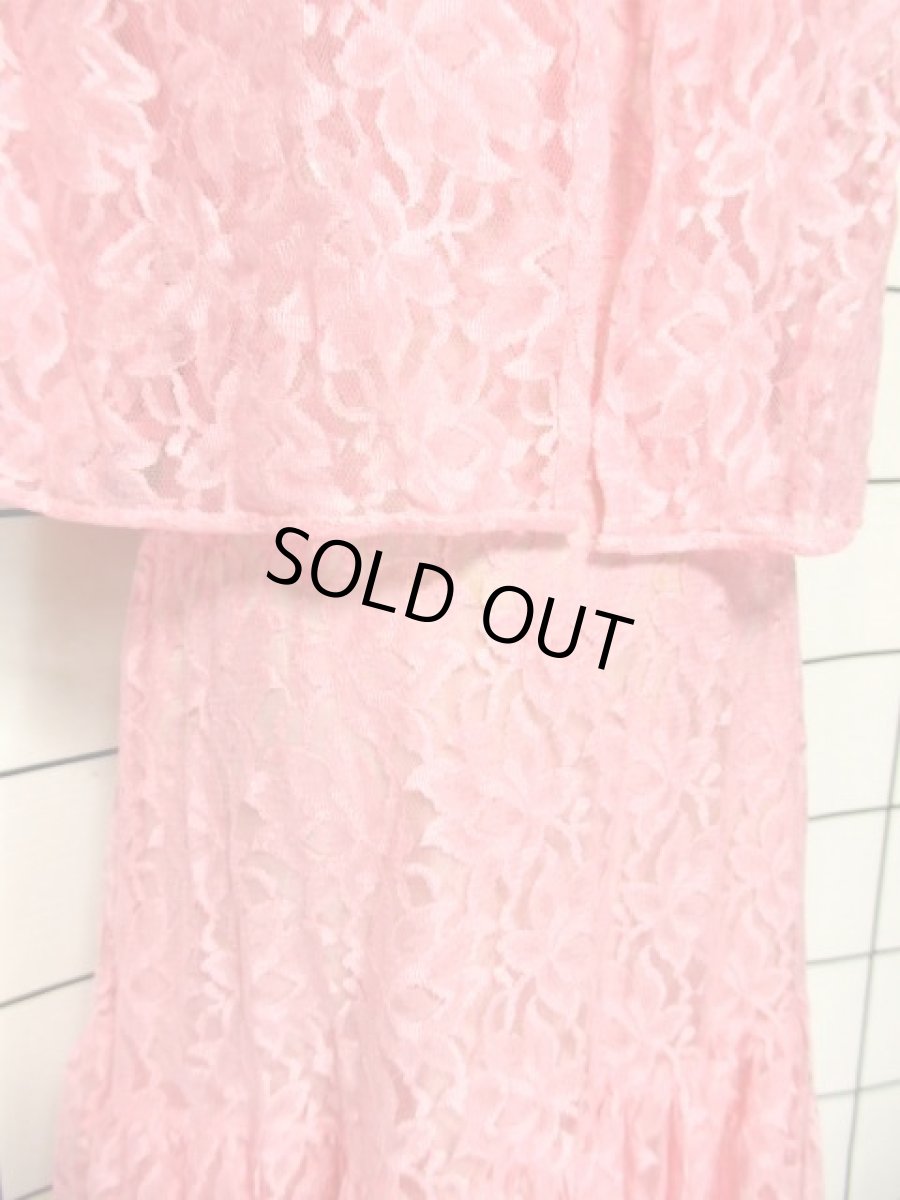 画像9: 総レース ケープ付 ピンク パーティースタイルにも 上品 クラシカル レトロ ヨーロッパ古着 ヴィンテージドレス (9)